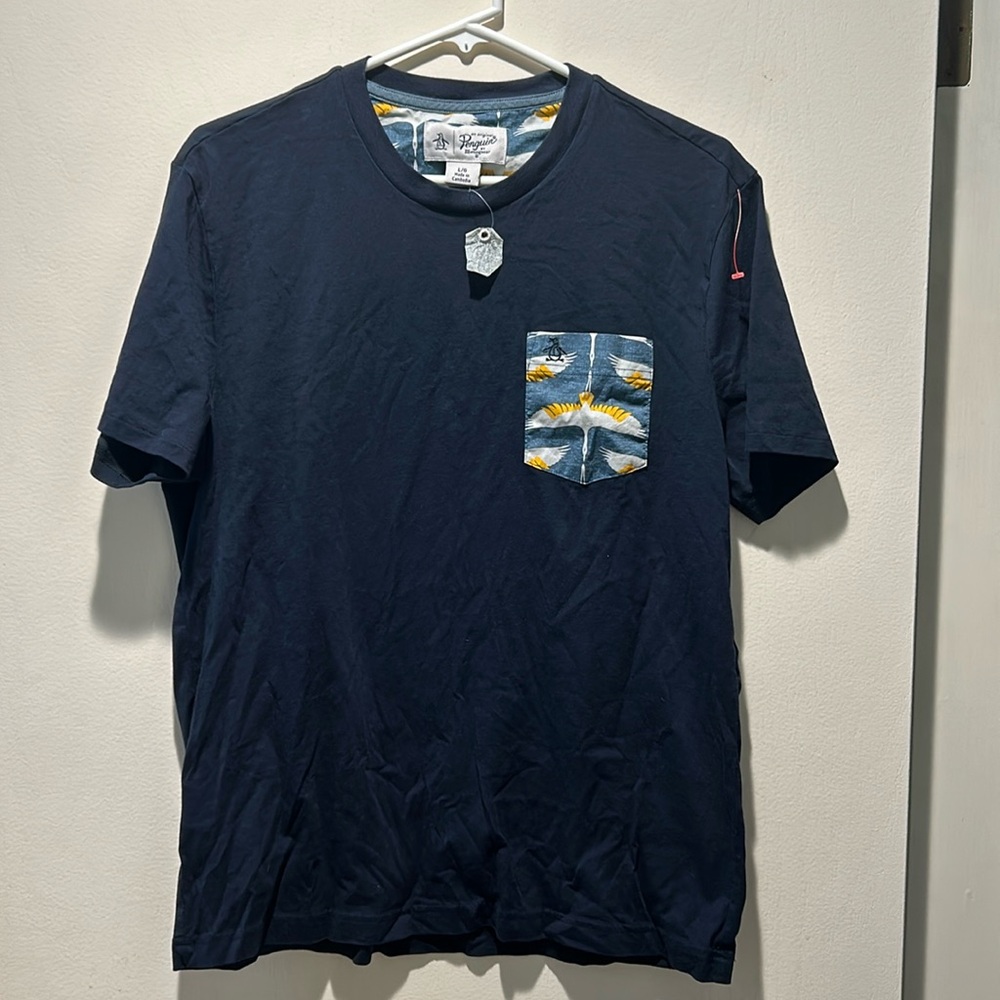 Mens Original Blue Crane Penguin Pocket T-Shirt NWT Sz L